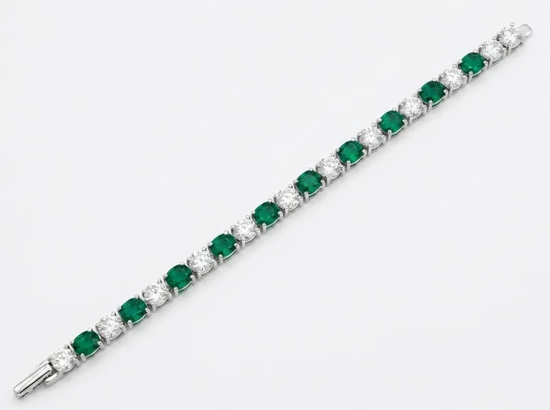 Pulseira HB-0796+CSRD3.0SQ em prata 925 com esmeralda